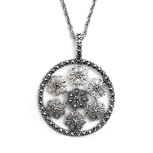 Marcasite Flowers in Circle with Chain